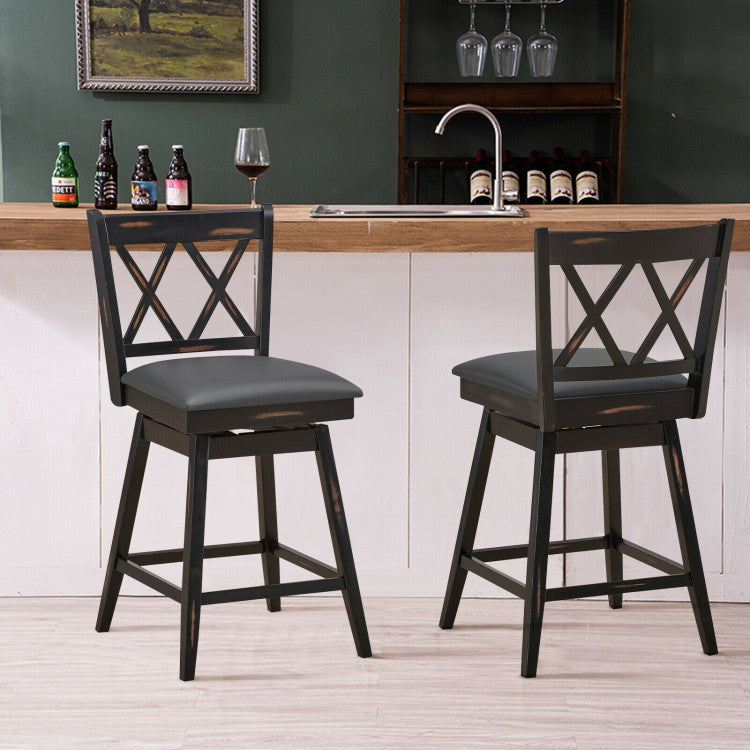 2 Pieces 25 Inch Counter Height Bar Stool 360° Swivel Seat with Soft Cushion and Ergonomic Backrest