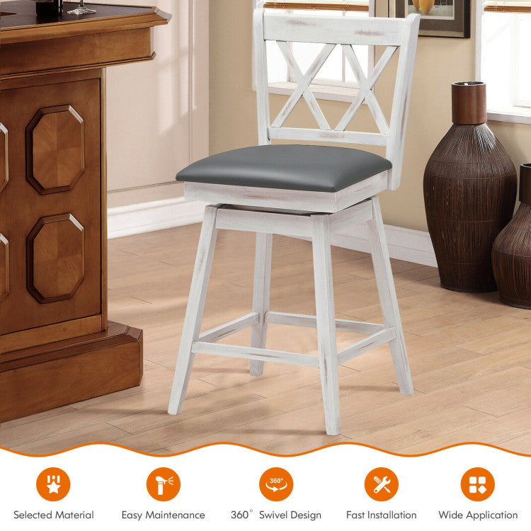 2 Pieces 25 Inch Counter Height Bar Stool 360° Swivel Seat with Soft Cushion and Ergonomic Backrest