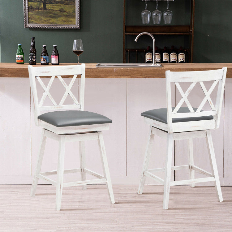 2 Pieces 25 Inch Counter Height Bar Stool 360° Swivel Seat with Soft Cushion and Ergonomic Backrest