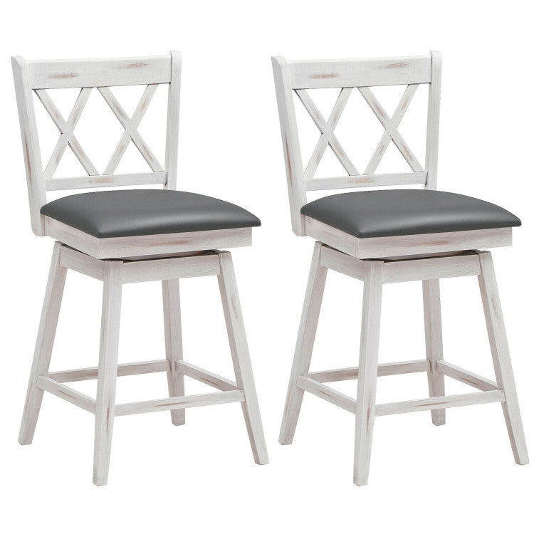 2 Pieces 25 Inch Counter Height Bar Stool 360° Swivel Seat with Soft Cushion and Ergonomic Backrest