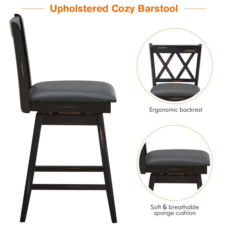 2 Pieces 25 Inch Counter Height Bar Stool 360° Swivel Seat with Soft Cushion and Ergonomic Backrest