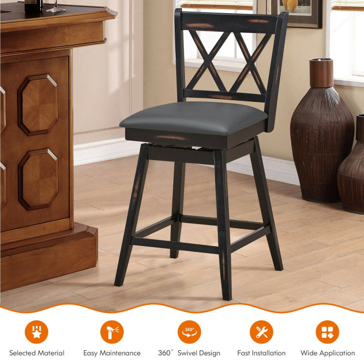 2 Pieces 25 Inch Counter Height Bar Stool 360° Swivel Seat with Soft Cushion and Ergonomic Backrest