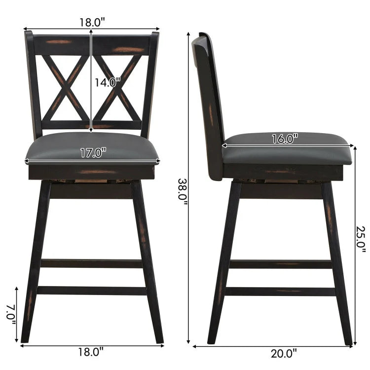 2 Pieces 25 Inch Counter Height Bar Stool 360° Swivel Seat with Soft Cushion and Ergonomic Backrest