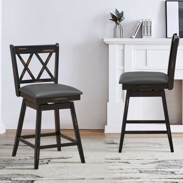 2 Pieces 25 Inch Counter Height Bar Stool 360° Swivel Seat with Soft Cushion and Ergonomic Backrest