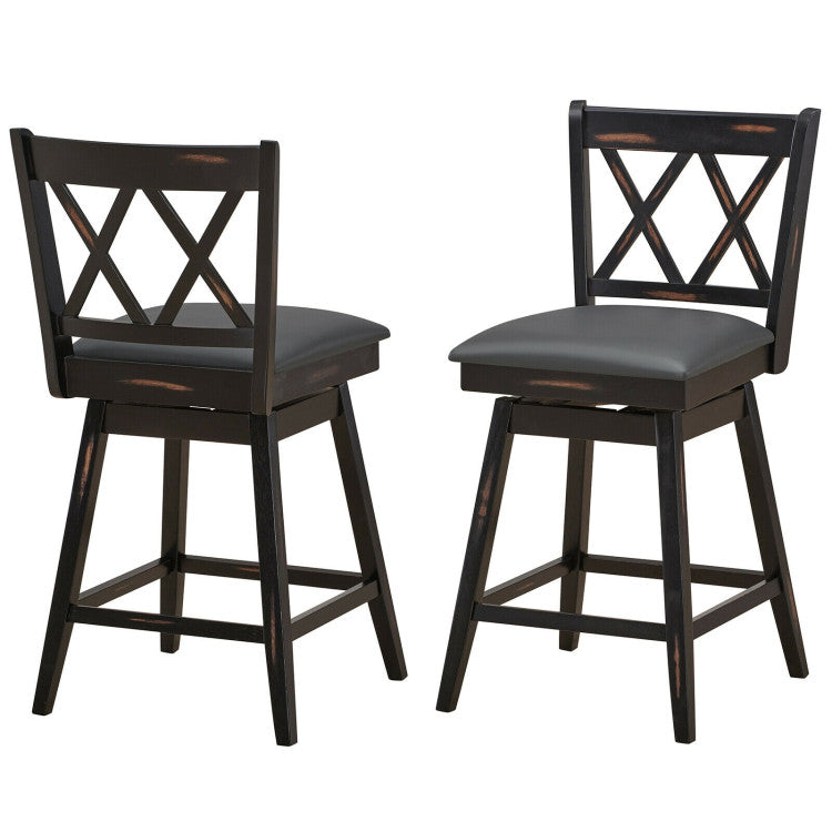 2 Pieces 25 Inch Counter Height Bar Stool 360° Swivel Seat with Soft Cushion and Ergonomic Backrest