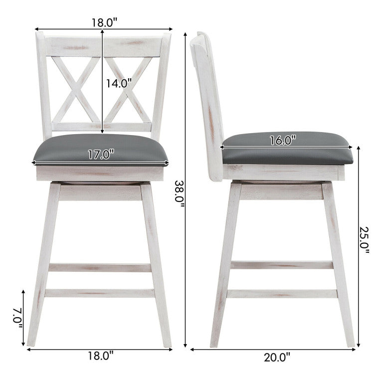 2 Pieces 25 Inch Counter Height Bar Stool 360° Swivel Seat with Soft Cushion and Ergonomic Backrest