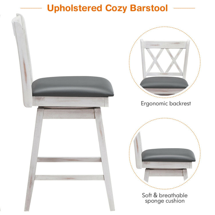 2 Pieces 25 Inch Counter Height Bar Stool 360° Swivel Seat with Soft Cushion and Ergonomic Backrest