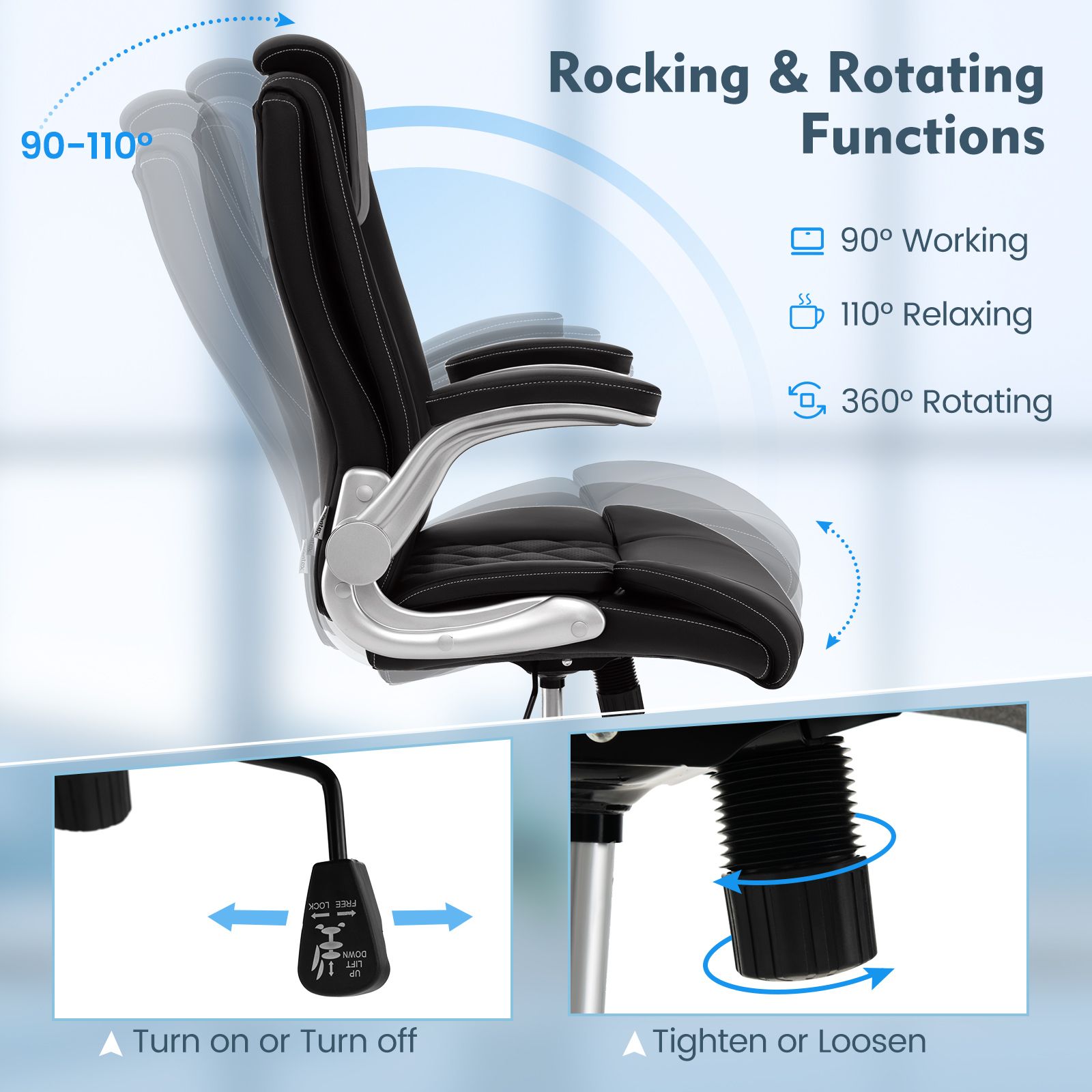 Ergonomic PU Leather Office Chair, Height Adjustable Executive Chair with Headrest, Lumbar Support, Swivel Function, and Stylish Design for Home or Office