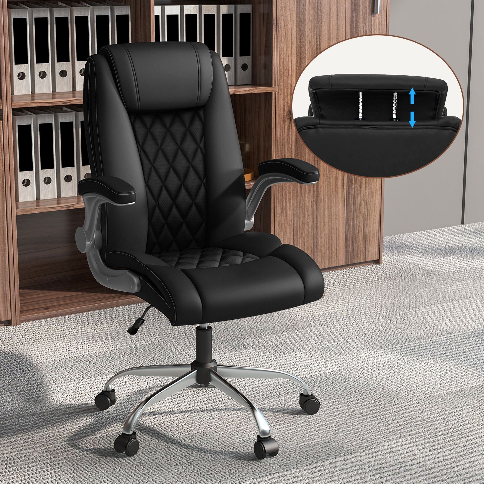 Ergonomic PU Leather Office Chair, Height Adjustable Executive Chair with Headrest, Lumbar Support, Swivel Function, and Stylish Design for Home or Office